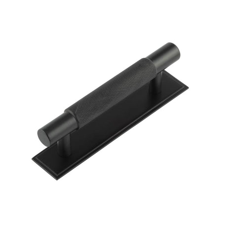 High quality image of Hoxton - Taplow Cabinet Handles 96mm Ctrs Stepped Backplate Matt Black Sku. HOX-2050MB-6050MB