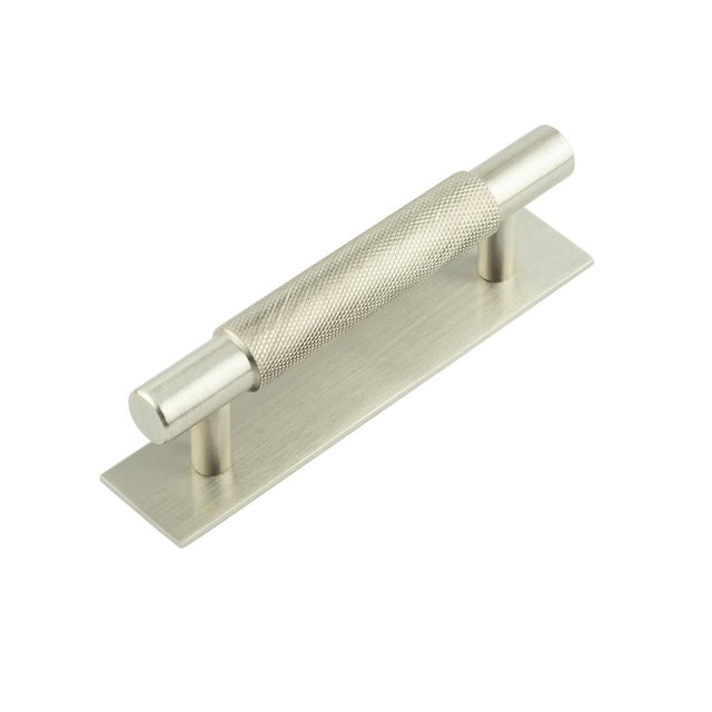 High quality image of Hoxton - Taplow Cabinet Handles 96mm Ctrs Plain Backplate Satin Nickel Sku. HOX-2050SN-5050SN