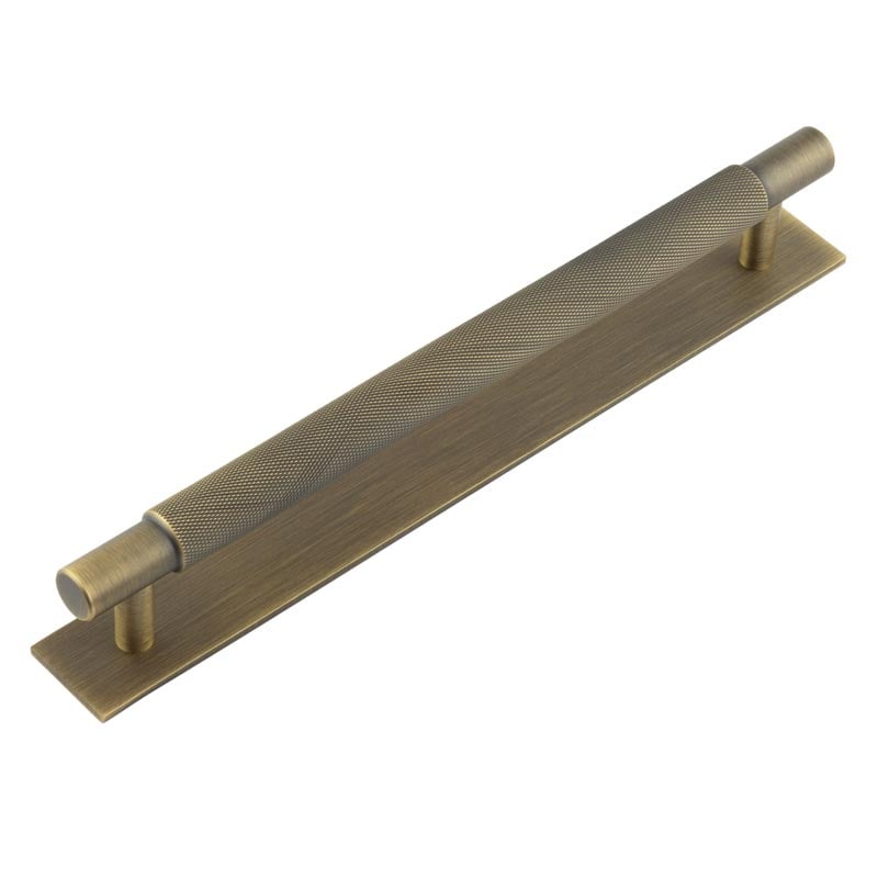 This is an image showing the Frelan - Hoxton Taplow Cabinet Handles 224mm Ctrs Plain Backplate Antique Brass available to order from Trade Door Handles in Kendal