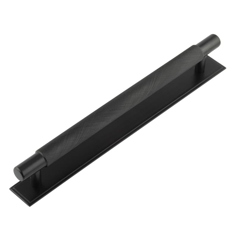 This is an image showing the Frelan - Hoxton Taplow Cabinet Handles 224mm Ctrs Stepped Backplate Matt Black available to order from Trade Door Handles in Kendal