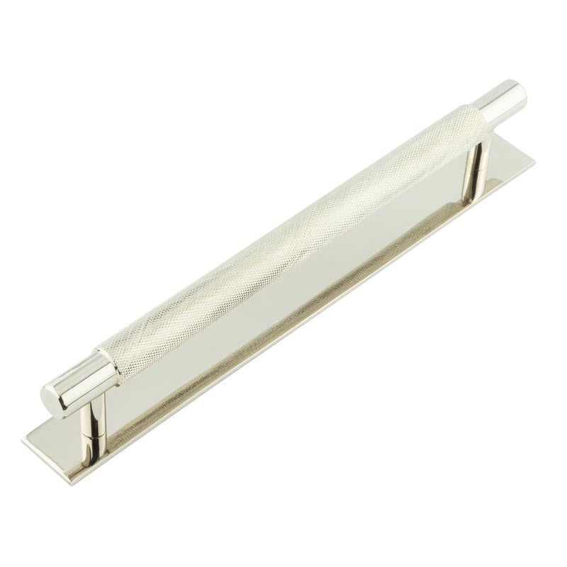 High quality image of Hoxton - Taplow Cabinet Handles 224mm Ctrs Plain Backplate Polished Nickel Sku. HOX-2060PN-5060PN