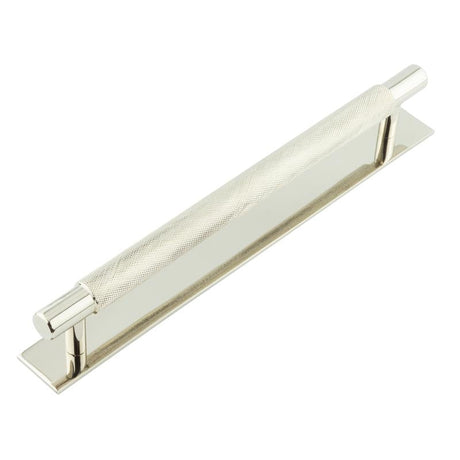 This is an image showing the Frelan - Hoxton Taplow Cabinet Handles 224mm Ctrs Plain Backplate Polished Nickel available to order from Trade Door Handles in Kendal