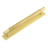 High quality image of Hoxton - Taplow Cabinet Handles 224mm Ctrs Stepped Backplate Satin Brass Sku. HOX-2060SB-6060SB