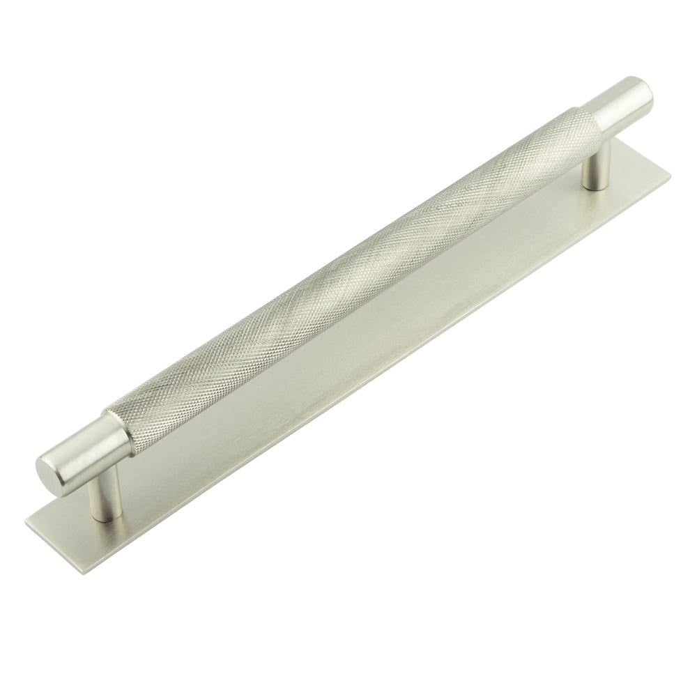 High quality image of Hoxton - Taplow Cabinet Handles 224mm Ctrs Plain Backplate Satin Nickel Sku. HOX-2060SN-5060SN