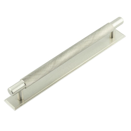 High quality image of Hoxton - Taplow Cabinet Handles 224mm Ctrs Stepped Backplate Satin Nickel Sku. HOX-2060SN-6060SN
