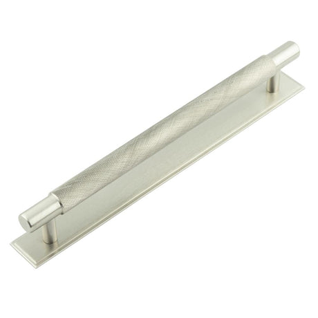 This is an image showing the Frelan - Hoxton Taplow Cabinet Handles 224mm Ctrs Stepped Backplate Satin Nickel available to order from Trade Door Handles in Kendal