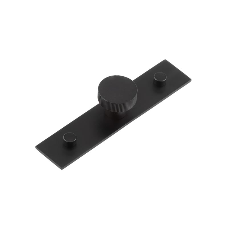 This is an image showing the Frelan - Thaxted Cupboard Knobs 30mm Plain Backplate Black available to order from Trade Door Handles in Kendal