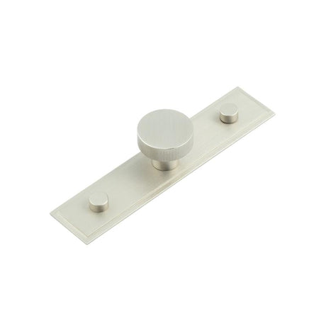 This is an image showing the Frelan - Thaxted Cupboard Knobs 30mm Stepped Backplate Satin Nickel available to order from Trade Door Handles in Kendal