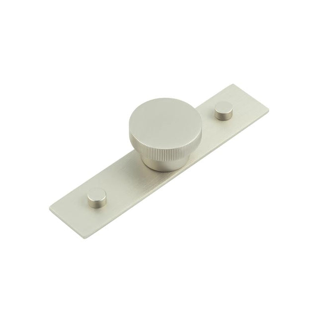 This is an image showing the Frelan - Thaxted Cupboard Knobs 40mm Plain Backplate Satin Nickel available to order from Trade Door Handles in Kendal