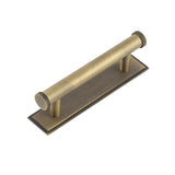 High quality image of Hoxton - Thaxted Cabinet Handles 96mm Ctrs Stepped Backplate Antique Brass Sku. HOX-250AB-6050AB