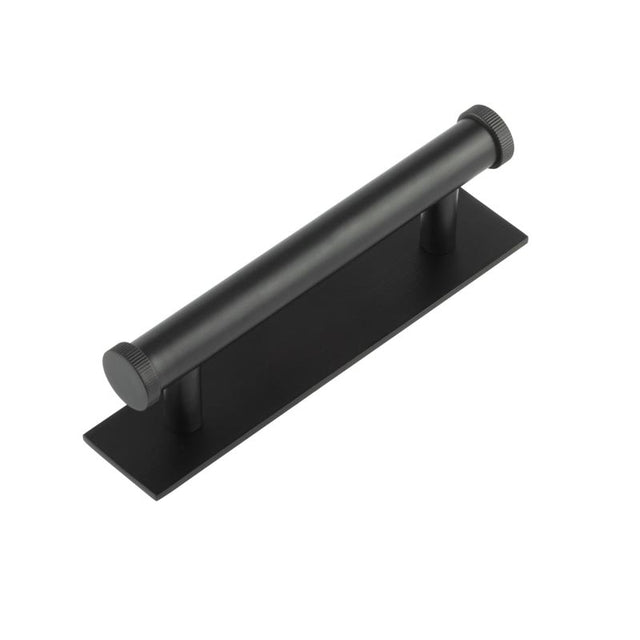 High quality image of Hoxton - Thaxted Cabinet Handles 96mm Ctrs Plain Backplate Matt Black Sku. HOX-250MB-5050MB