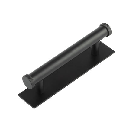 This is an image showing the Frelan - Hoxton Thaxted Cabinet Handles 96mm Ctrs Plain Backplate Matt Black available to order from Trade Door Handles in Kendal