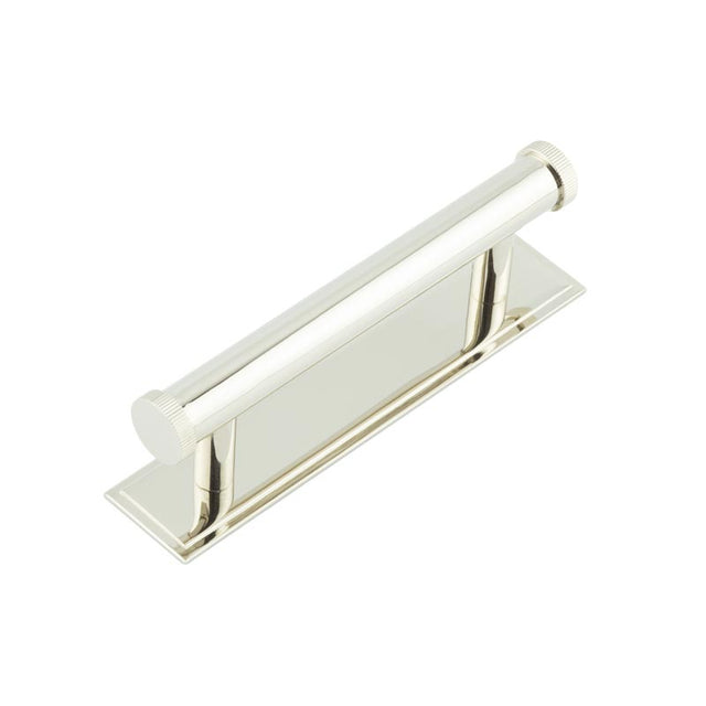 High quality image of Hoxton - Thaxted Cabinet Handles 96mm Ctrs Stepped Backplate Polished Nickel Sku. HOX-250PN-6050PN