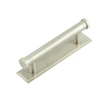 High quality image of Hoxton - Thaxted Cabinet Handles 96mm Ctrs Stepped Backplate Satin Nickel Sku. HOX-250SN-6050SN