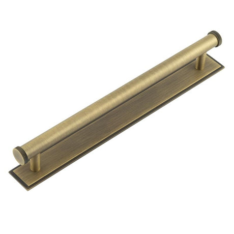 This is an image showing the Frelan - Hoxton Thaxted Cabinet Handles 224mm Ctrs Stepped Backplate Antique Brass available to order from Trade Door Handles in Kendal