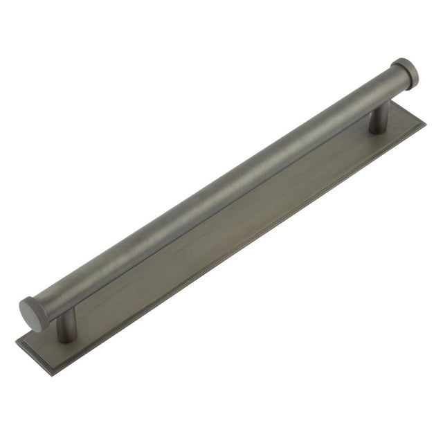 High quality image of Hoxton - Thaxted Cabinet Handles 224mm Ctrs Stepped Backplate Dark Bronze Sku. HOX-260DB-6060DB