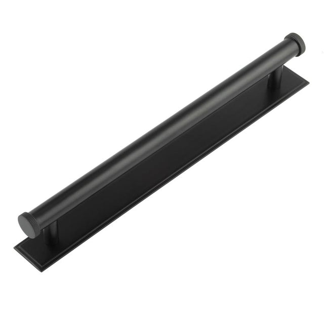 High quality image of Hoxton - Thaxted Cabinet Handles 224mm Ctrs Stepped Backplate Matt Black Sku. HOX-260MB-6060MB