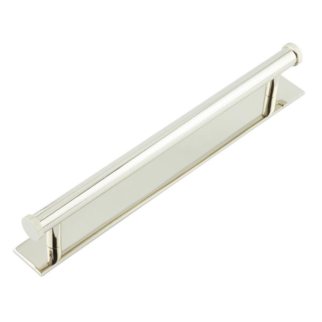High quality image of Hoxton - Thaxted Cabinet Handles 224mm Ctrs Plain Backplate Polished Nickel Sku. HOX-260PN-5060PN