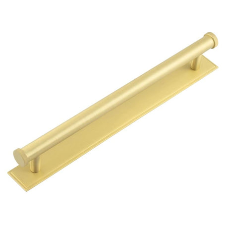 This is an image showing the Frelan - Hoxton Thaxted Cabinet Handles 224mm Ctrs Stepped Backplate Satin Brass available to order from Trade Door Handles in Kendal