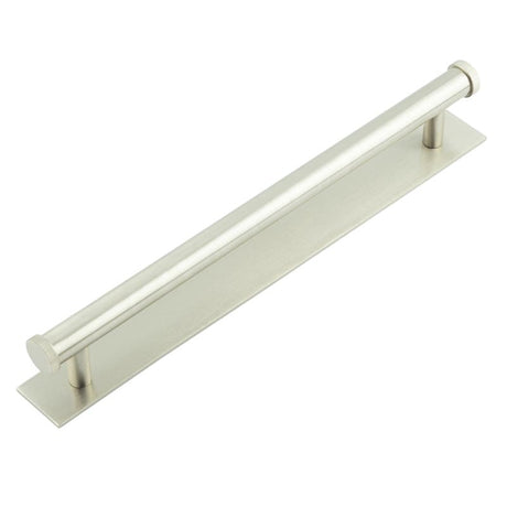 High quality image of Hoxton - Thaxted Cabinet Handles 224mm Ctrs Plain Backplate Satin Nickel Sku. HOX-260SN-5060SN