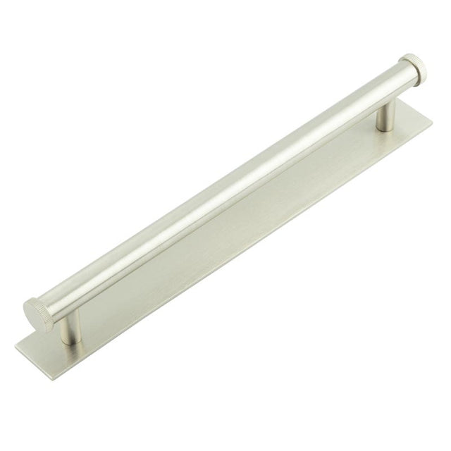 High quality image of Hoxton - Thaxted Cabinet Handles 224mm Ctrs Plain Backplate Satin Nickel Sku. HOX-260SN-5060SN