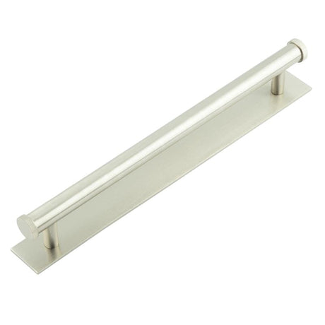 This is an image showing the Frelan - Hoxton Thaxted Cabinet Handles 224mm Ctrs Plain Backplate Satin Nickel available to order from Trade Door Handles in Kendal