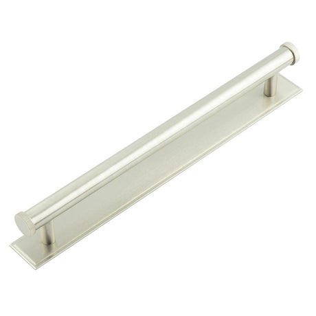 High quality image of Hoxton - Thaxted Cabinet Handles 224mm Ctrs Stepped Backplate Satin Nickel Sku. HOX-260SN-6060SN