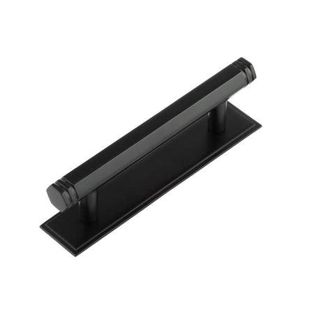 High quality image of Hoxton - Nile Cabinet Handles 96mm Ctrs Stepped Backplate Black Sku. HOX-350MB-6050MB