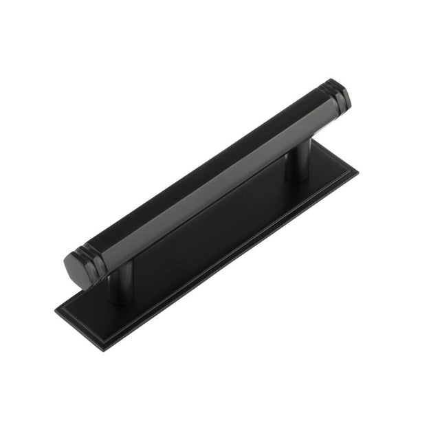 High quality image of Hoxton - Nile Cabinet Handles 96mm Ctrs Stepped Backplate Black Sku. HOX-350MB-6050MB
