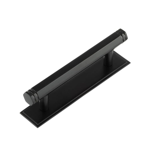 This is an image showing the Frelan - Hoxton Nile Cabinet Handles 96mm Ctrs Stepped Backplate Black available to order from Trade Door Handles in Kendal