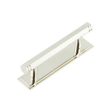 High quality image of Hoxton - Nile Cabinet Handles 96mm Ctrs Stepped Backplate Polished Nickel Sku. HOX-350PN-6050PN