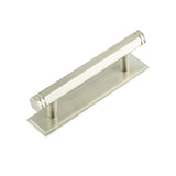 High quality image of Hoxton - Nile Cabinet Handles 96mm Ctrs Stepped Backplate Satin Nickel Sku. HOX-350SN-6050SN