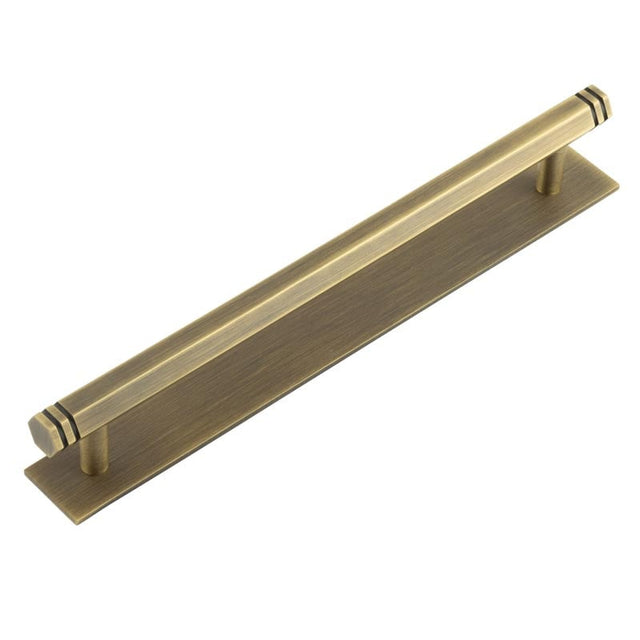 This is an image showing the Frelan - Hoxton Nile Cabinet Handles 224mm Ctrs Plain Backplate Antique Brass available to order from Trade Door Handles in Kendal