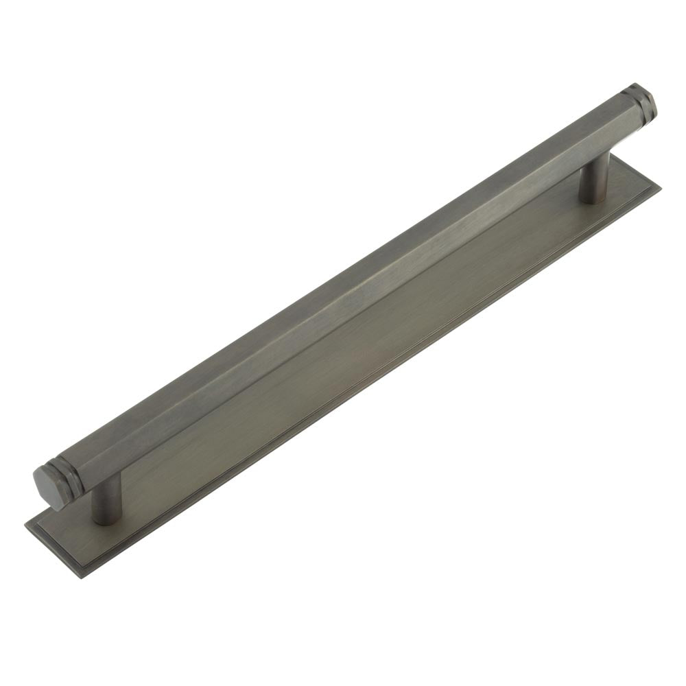 High quality image of Hoxton - Nile Cabinet Handles 224mm Ctrs Stepped Backplate Dark Bronze Sku. HOX-360DB-6060DB