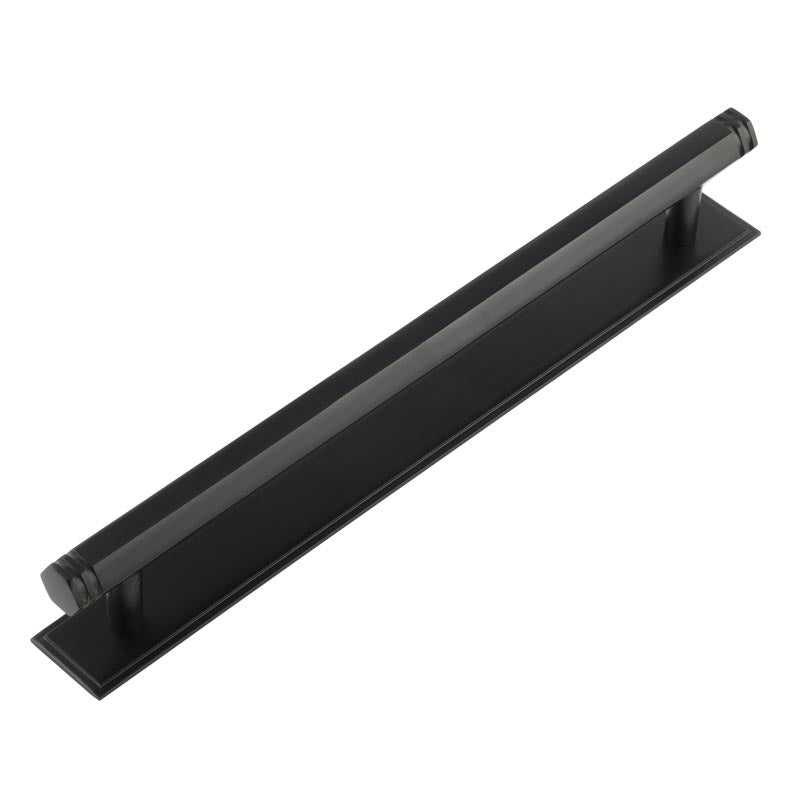 High quality image of Hoxton - Nile Cabinet Handles 224mm Ctrs Stepped Backplate Black Sku. HOX-360MB-6060MB