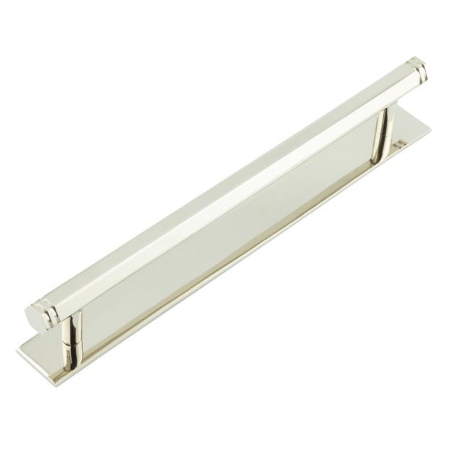 High quality image of Hoxton - Nile Cabinet Handles 224mm Ctrs Plain Backplate Polished Nickel Sku. HOX-360PN-5060PN
