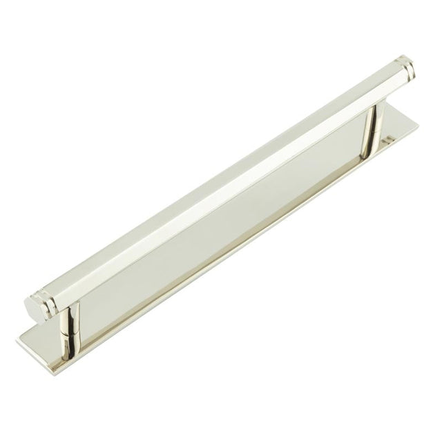 This is an image showing the Frelan - Hoxton Nile Cabinet Handles 224mm Ctrs Plain Backplate Polished Nickel available to order from Trade Door Handles in Kendal