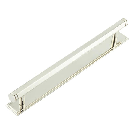 High quality image of Hoxton - Nile Cabinet Handles 224mm Ctrs Stepped Backplate Polished Nickel Sku. HOX-360PN-6060PN
