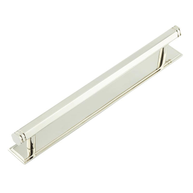 High quality image of Hoxton - Nile Cabinet Handles 224mm Ctrs Stepped Backplate Polished Nickel Sku. HOX-360PN-6060PN
