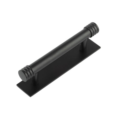 This is an image showing the Frelan - Hoxton Sturt Cabinet Handles 96mm Ctrs Plain Backplate Matt Black available to order from Trade Door Handles in Kendal