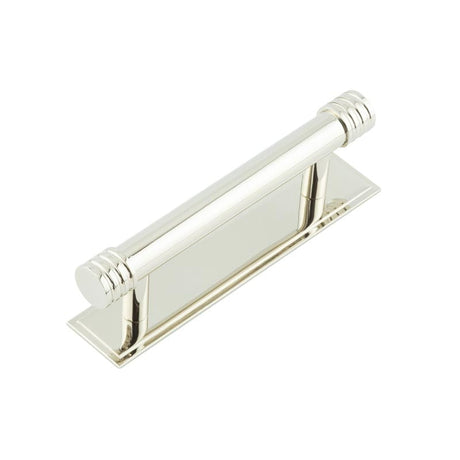 This is an image showing the Frelan - Hoxton Sturt Cabinet Handles 96mm Ctrs Stepped Backplate Polished Nickel available to order from Trade Door Handles in Kendal