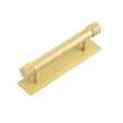 This is an image showing the Frelan - Hoxton Sturt Cabinet Handles 96mm Ctrs Stepped Backplate Satin Brass available to order from Trade Door Handles in Kendal