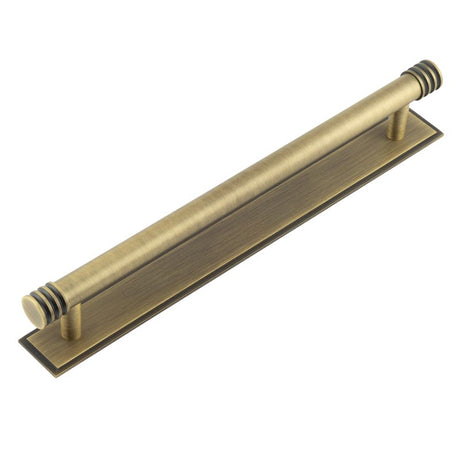 High quality image of Hoxton - Sturt Cabinet Handles 224mm Ctrs Stepped Backplate Antique Brass Sku. HOX-460AB-6060AB