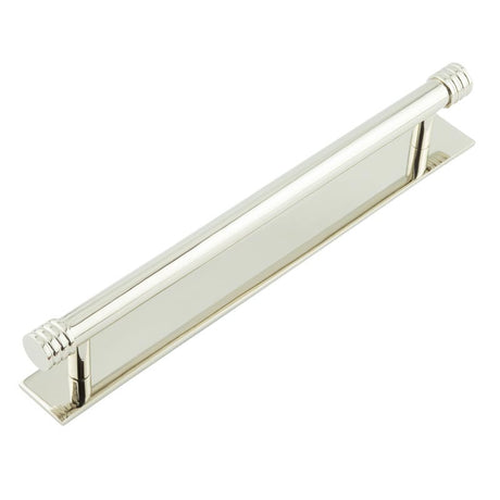 High quality image of Hoxton - Sturt Cabinet Handles 224mm Ctrs Plain Backplate Polished Nickel Sku. HOX-460PN-5060PN