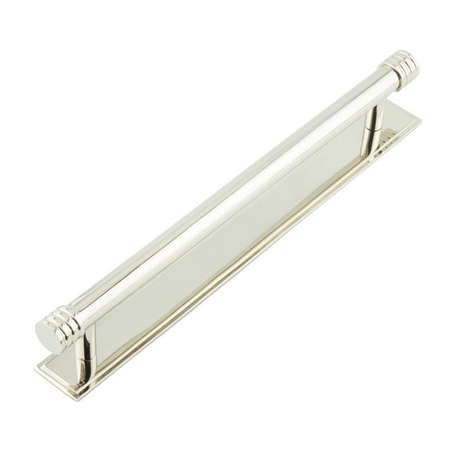 This is an image showing the Frelan - Hoxton Sturt Cabinet Handles 224mm Ctrs Stepped Backplate Polished Nickel available to order from Trade Door Handles in Kendal