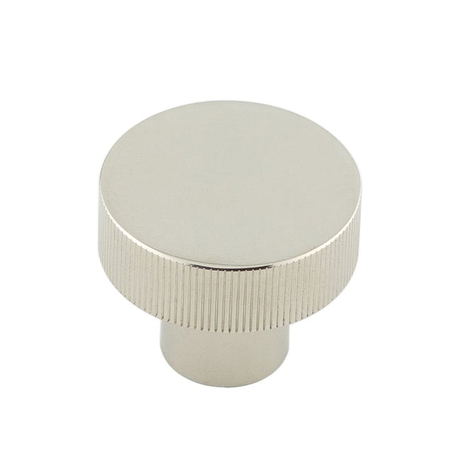 This is an image showing the Hoxton - Thaxted PN 30mm Line Knurled Cupboard Knob available to order from Trade Door Handles in Kendal