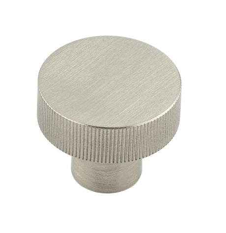 This is an image showing the Hoxton - Thaxted SN 30mm Line Knurled Cupboard Knob available to order from Trade Door Handles in Kendal