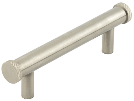 This is an image showing the Hoxton - Thaxted SN 96mm Line Knurled End Caps Cabinet handles available to order from Trade Door Handles in Kendal