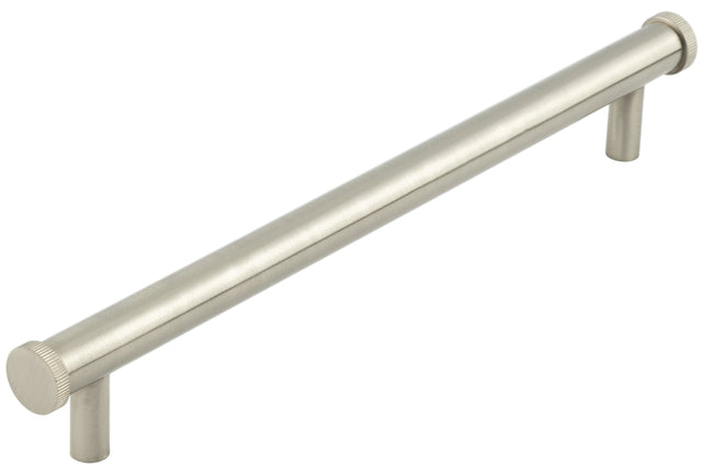 This is an image showing the Hoxton - Thaxted SN 224mm Line Knurled End Caps Cabinet handles available to order from Trade Door Handles in Kendal