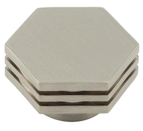 This is an image showing the Hoxton - Nile SB 40mm Hex Cupboard Knob With Step Detail available to order from Trade Door Handles in Kendal